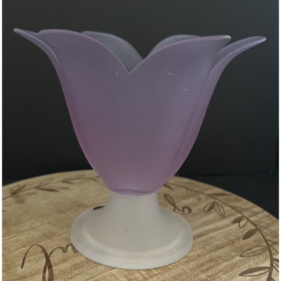 Partylite Purple Lilac Frosted Glass Tulip Large Candle Holder Vase - Picture 3 of 10